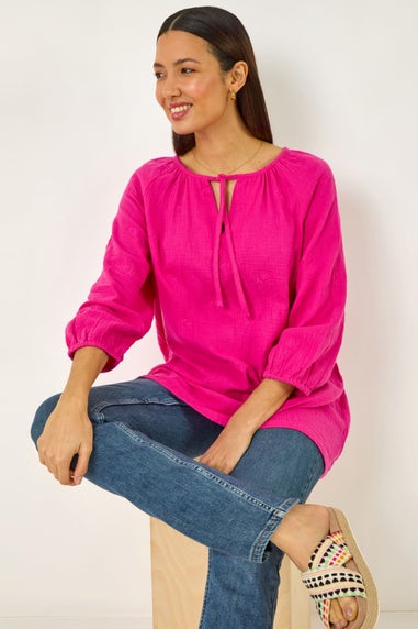 Roman Cerise Tie Neck Tunic Top