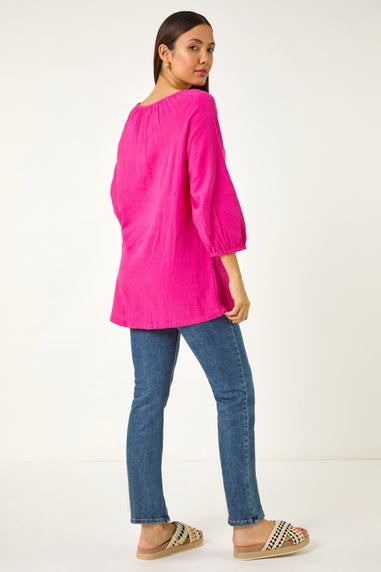 Roman Cerise Tie Neck Tunic Top