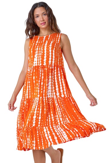Roman Red Tie Dye Print Sleeveless Smock Dress