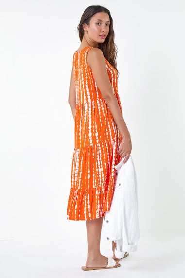 Roman Red Tie Dye Print Sleeveless Smock Dress