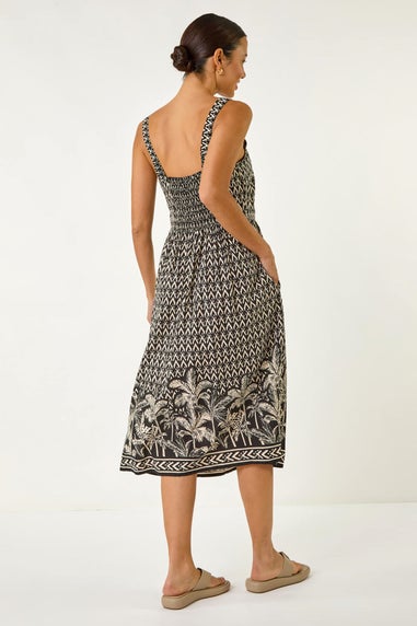 Roman Black Palm Border Print Midi Sundress