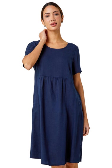Roman Navy Relaxed Cotton Blend Pocket Dress