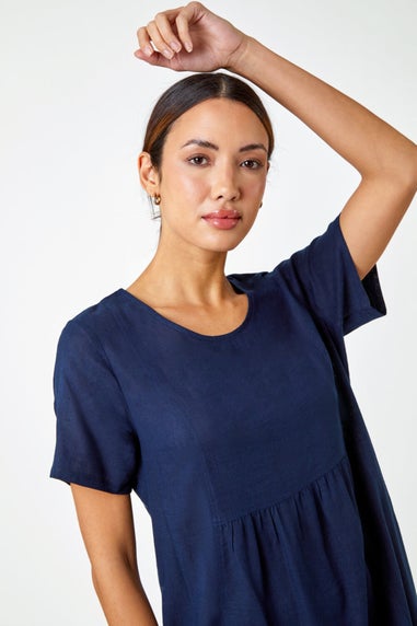 Roman Navy Relaxed Cotton Blend Pocket Dress