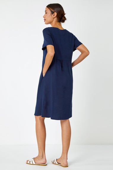 Roman Navy Relaxed Cotton Blend Pocket Dress