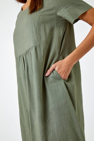 Roman Khaki Relaxed Cotton Blend Pocket Dress