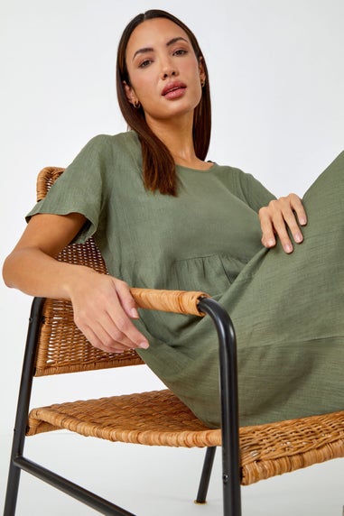 Roman Khaki Relaxed Cotton Blend Pocket Dress