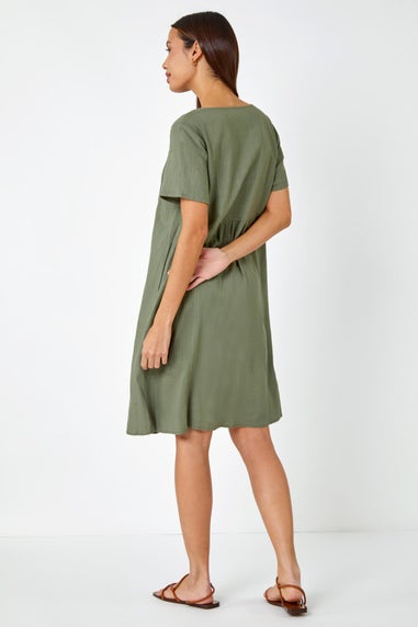 Roman Khaki Relaxed Cotton Blend Pocket Dress