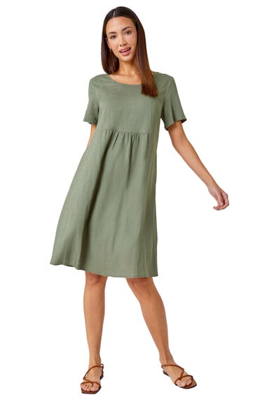 Roman Khaki Relaxed Cotton Blend Pocket Dress