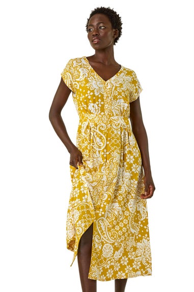 Roman Amber Leaf Print Button Midi Dress
