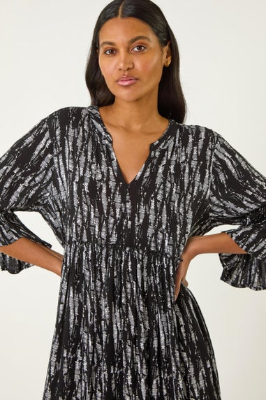 Roman Black Abstract Crinkle Smock Dress