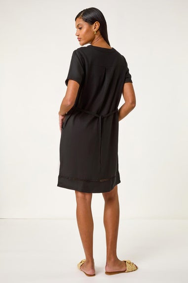 Roman Black Linen Mix Button Shift Dress