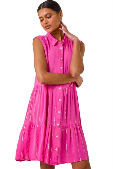 Roman Fuchsia Shimmer Button Through Shirt Dress