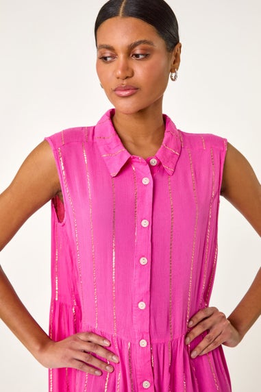 Roman Fuchsia Shimmer Button Through Shirt Dress