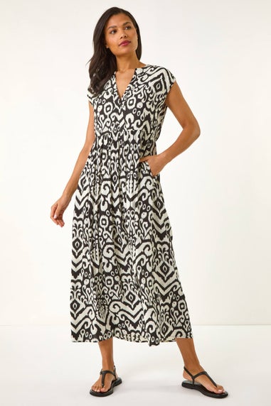 Roman Black Aztec Print Midi Smock Dress