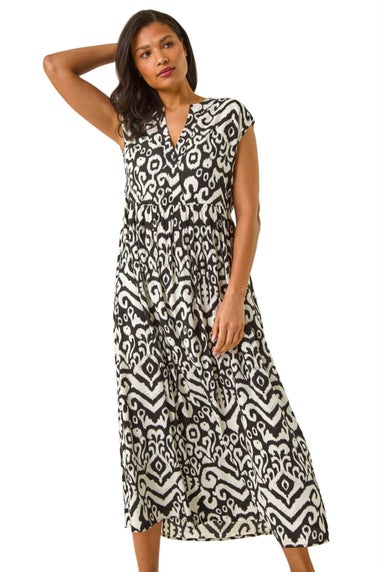 Roman Black Aztec Print Midi Smock Dress