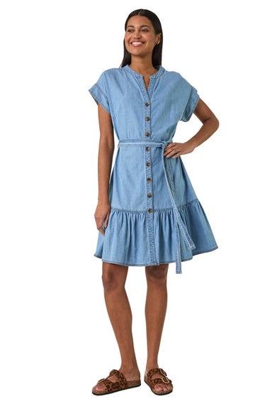 Roman Light Denim Denim Tiered Shirt Dress