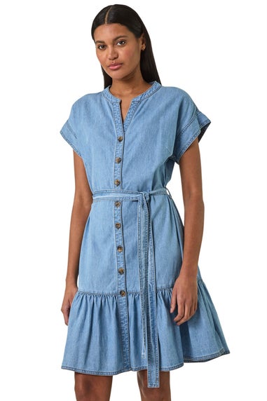 Roman Light Denim Denim Tiered Shirt Dress