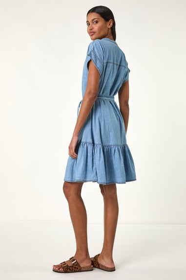 Roman Light Denim Denim Tiered Shirt Dress