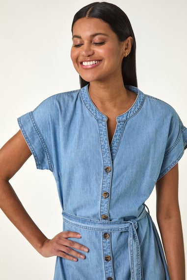 Roman Light Denim Denim Tiered Shirt Dress