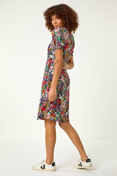 Roman Multi Floral Print Ruched Stretch Dress