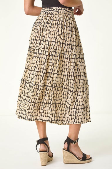 Roman Black Petite Printed Tiered Skirt