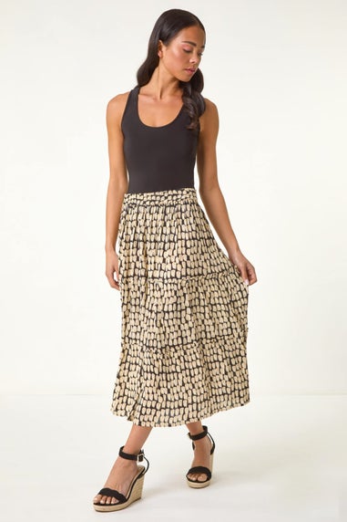 Roman Black Petite Printed Tiered Skirt