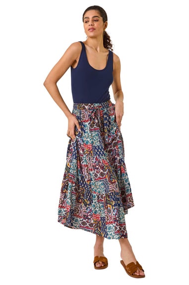Roman Navy Patchwork Tiered Skirt