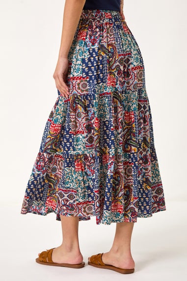 Roman Navy Patchwork Tiered Skirt