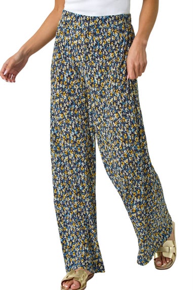 Roman Black Petite Ditsy Crinkle Trouser