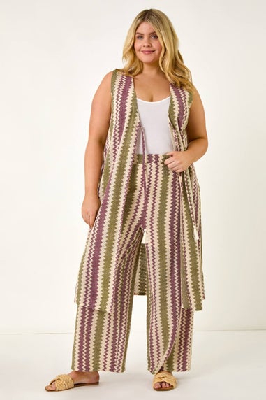 Roman Purple Curve Zig Zag Crochet Wide Leg Trouser