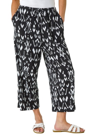Roman Black Petite Aztec Print Stretch Trouser