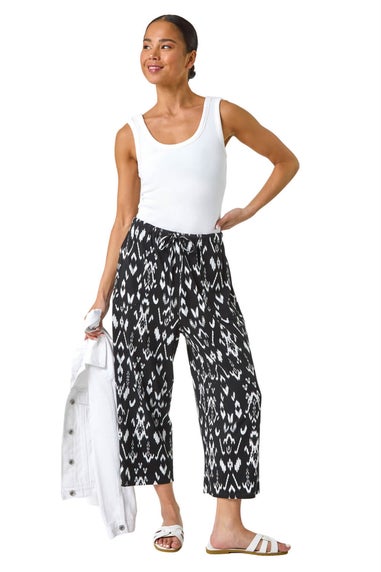 Roman Black Petite Aztec Print Stretch Trouser