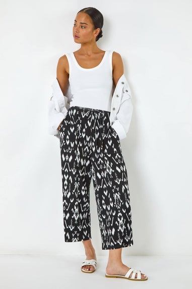 Roman Black Petite Aztec Print Stretch Trouser