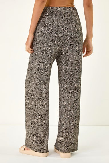 Roman Black Geometric Floral Stretch Trousers