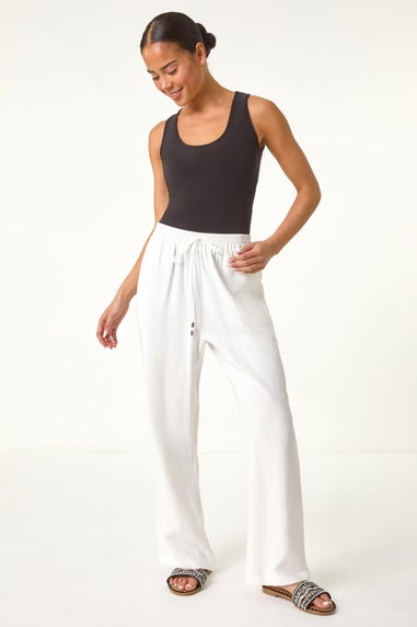Roman White Petite Textured Pocket Trouser