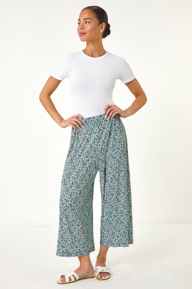 Roman Black Petite Ditsy Crinkle Cropped Trouser