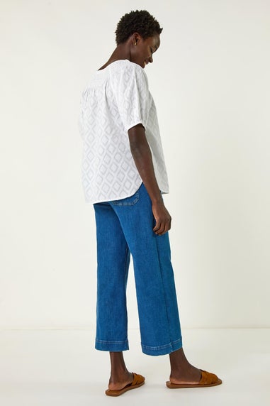Roman Ivory Shirred Neck Textured Top