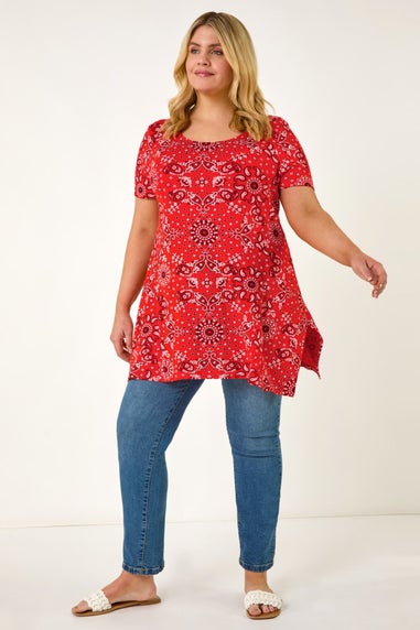 Roman Orange Curve Paisley Print Bar Back Top