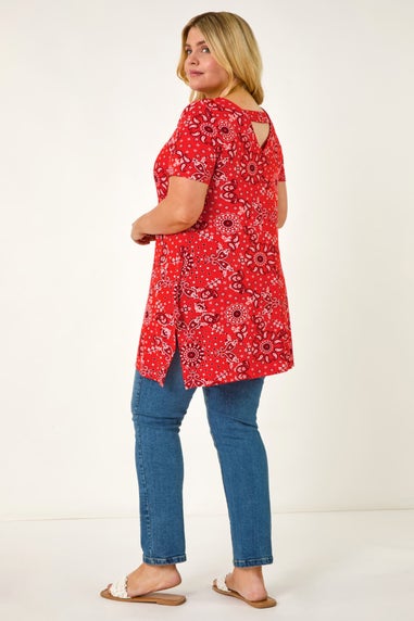 Roman Orange Curve Paisley Print Bar Back Top