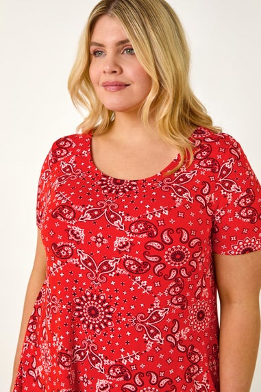 Roman Orange Curve Paisley Print Bar Back Top