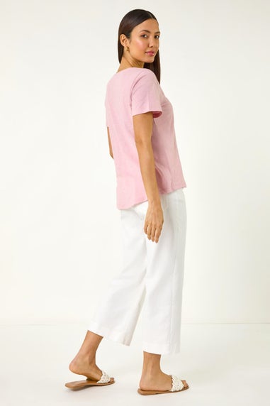 Roman Light Pink Sequin Trim V Neck Stretch Top