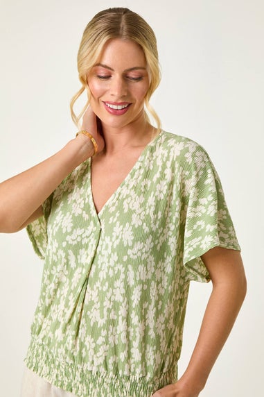 Roman Sage Petite Floral Print Crinkle Blouson Top