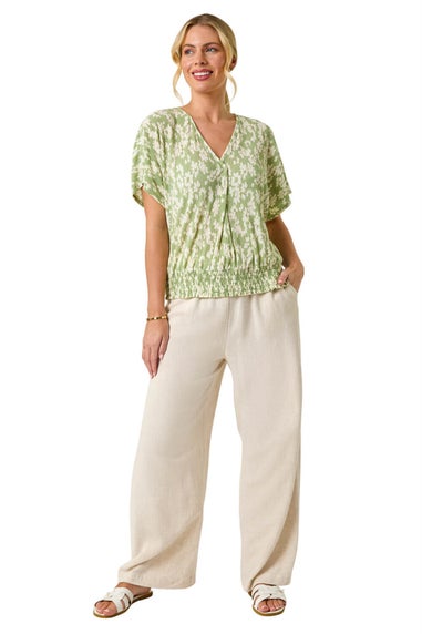 Roman Sage Petite Floral Print Crinkle Blouson Top