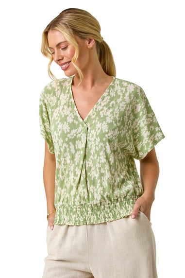 Roman Sage Petite Floral Print Crinkle Blouson Top