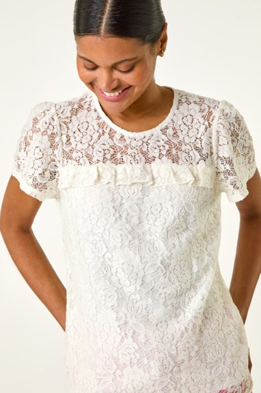 Roman Ivory Lace Frill Top
