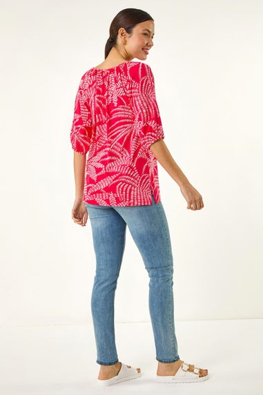 Roman Red Printed Keyhole Front Stretch Top