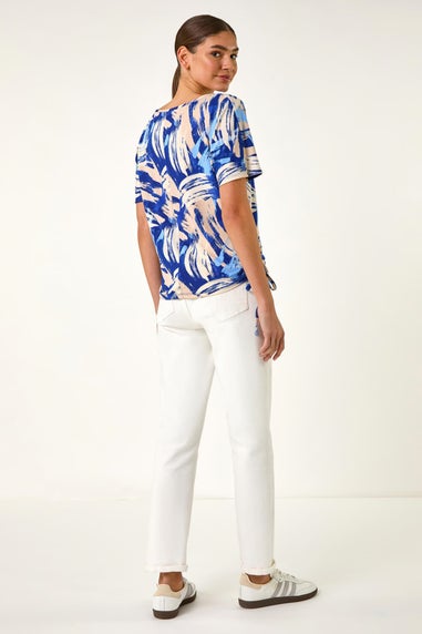 Roman Blue Abstract Print Side Tie Detail Top