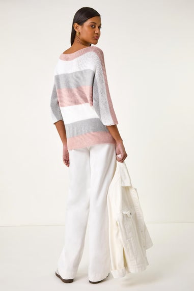Roman Light Pink Colourblock Stripe Knit Jumper