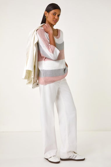 Roman Light Pink Colourblock Stripe Knit Jumper