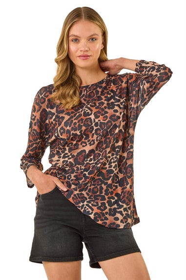 Roman Tan Animal Print Stretch Top